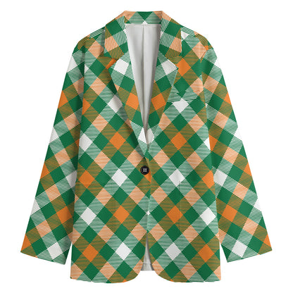 St. Patrick's Day Plaid Pattern Print Women's Cotton Blazer