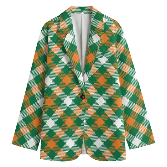 St. Patrick's Day Plaid Pattern Print Women's Cotton Blazer