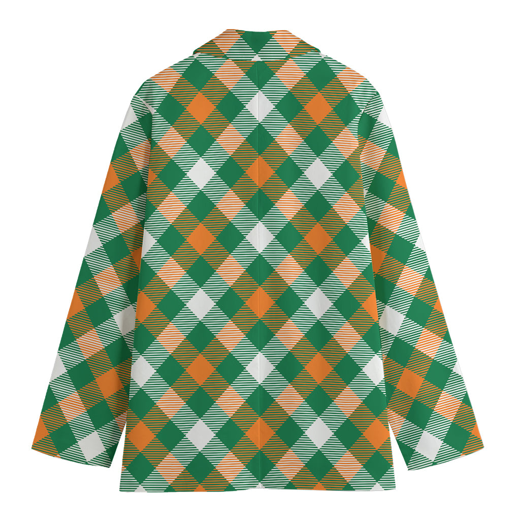 St. Patrick's Day Plaid Pattern Print Women's Cotton Blazer