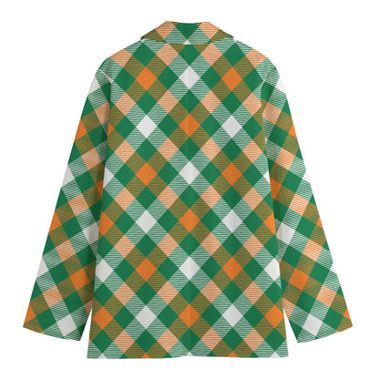 St. Patrick's Day Plaid Pattern Print Women's Cotton Blazer