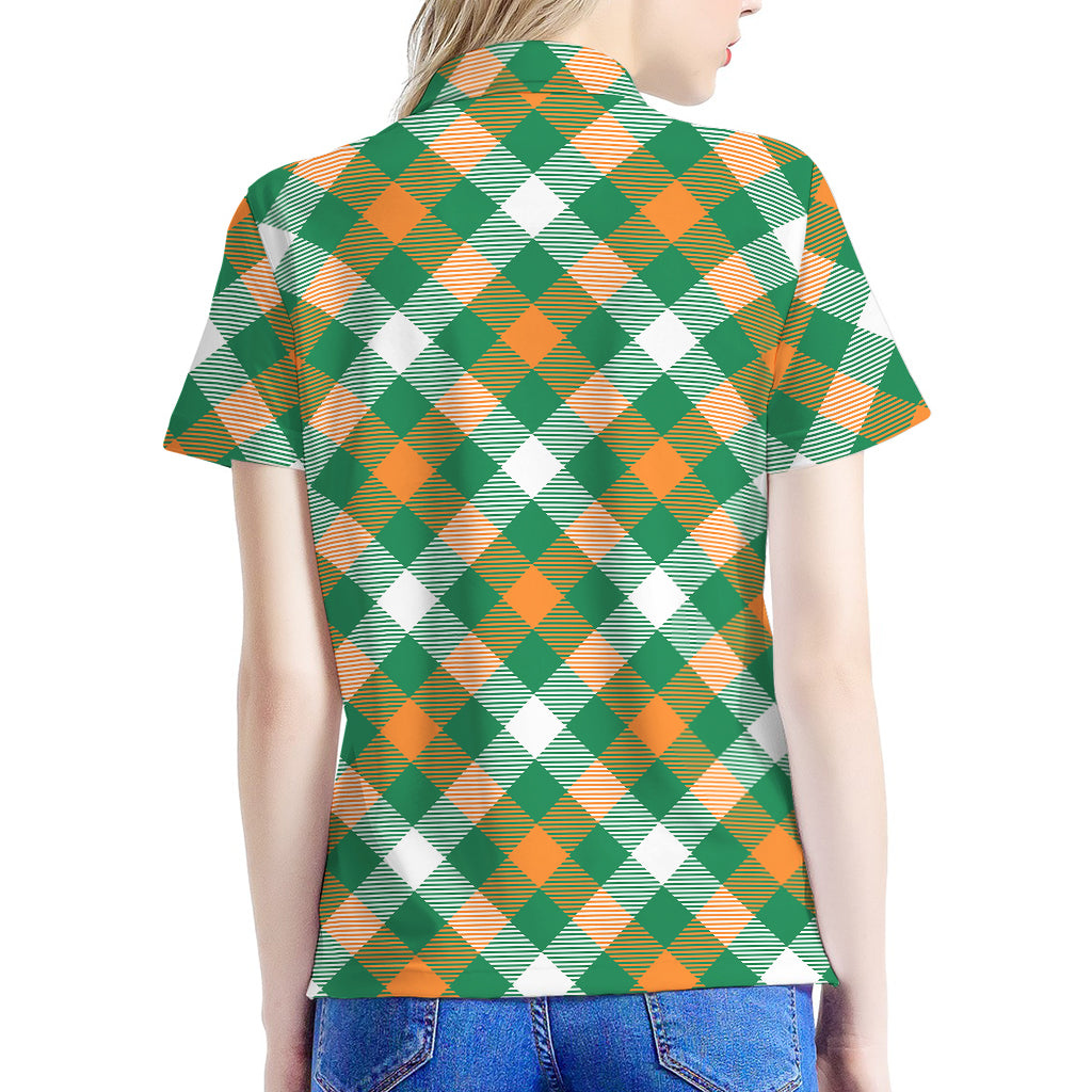 St. Patrick's Day Plaid Pattern Print Women's Polo Shirt