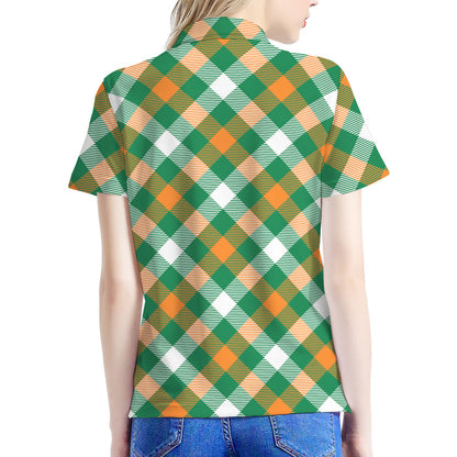 St. Patrick's Day Plaid Pattern Print Women's Polo Shirt