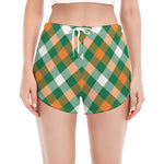St. Patrick's Day Plaid Pattern Print Women's Split Running Shorts