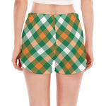St. Patrick's Day Plaid Pattern Print Women's Split Running Shorts