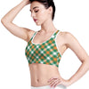 St. Patrick's Day Plaid Pattern Print Women's Sports Bra