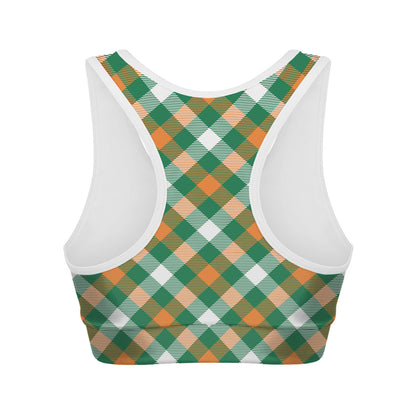 St. Patrick's Day Plaid Pattern Print Women's Sports Bra