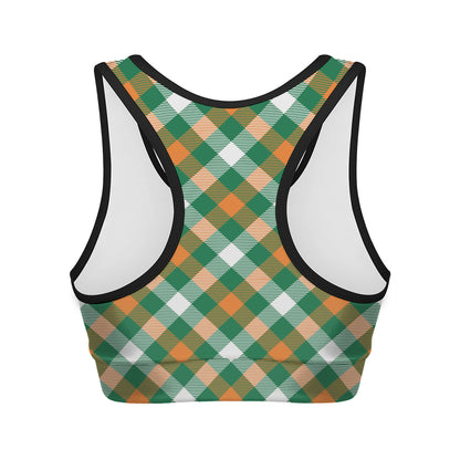 St. Patrick's Day Plaid Pattern Print Women's Sports Bra