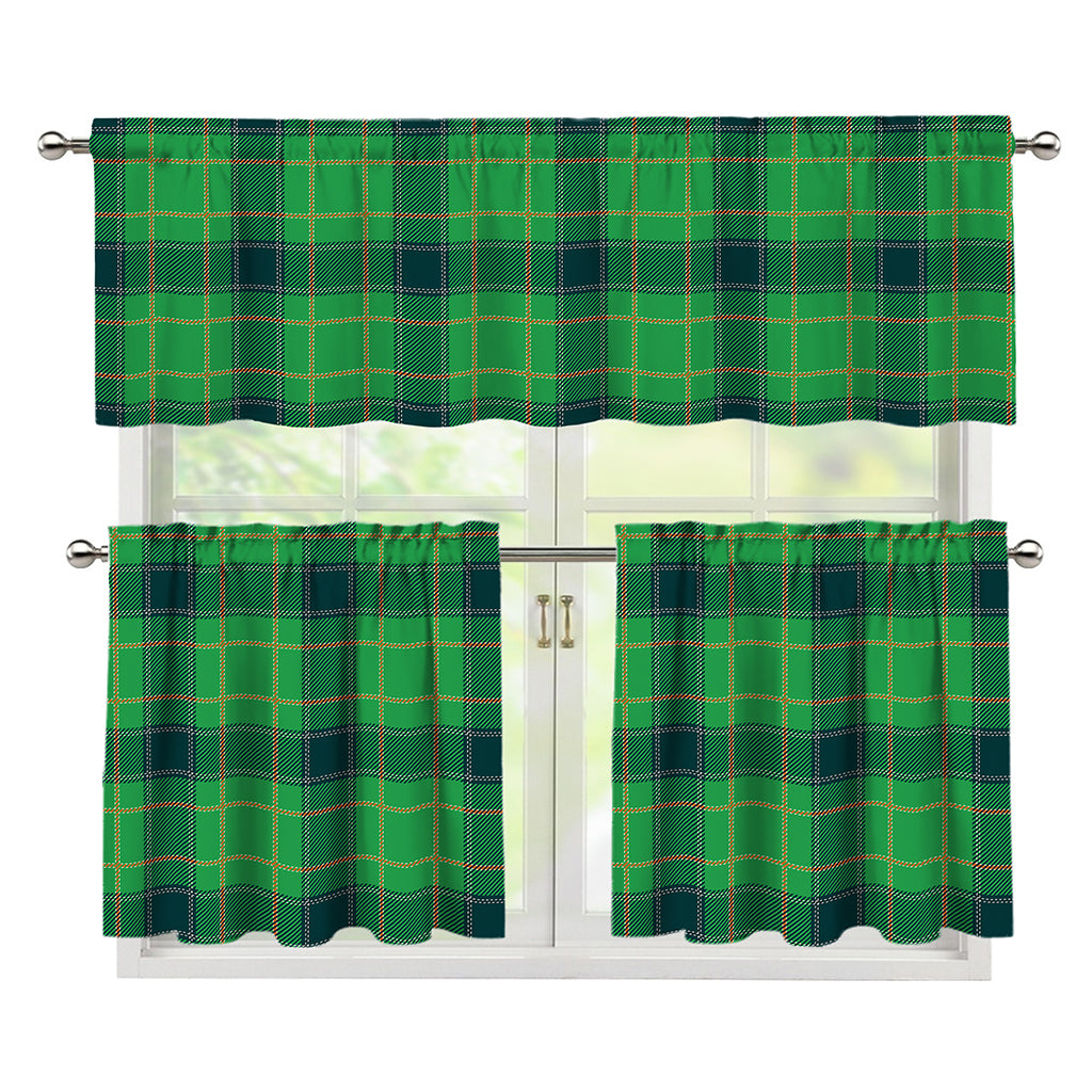 St. Patrick's Day Scottish Plaid Print 3 Piece Kitchen Curtains