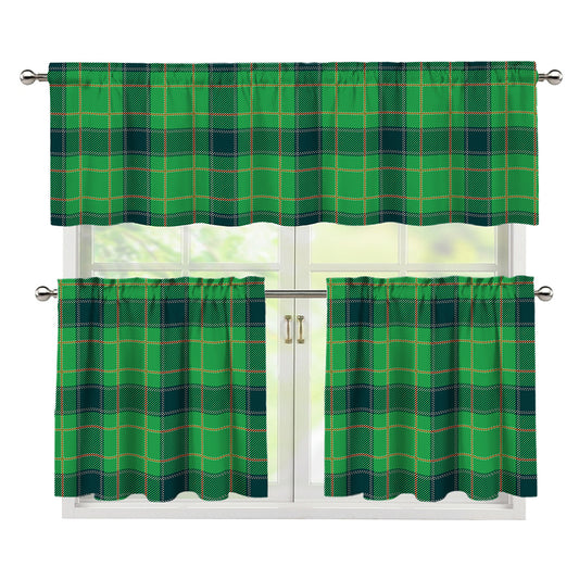 St. Patrick's Day Scottish Plaid Print 3 Piece Kitchen Curtains