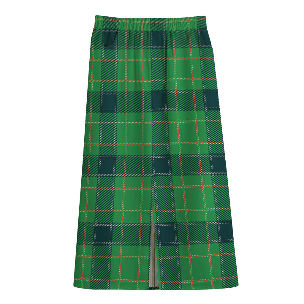 St. Patrick's Day Scottish Plaid Print Cotton Front Slit Maxi Skirt