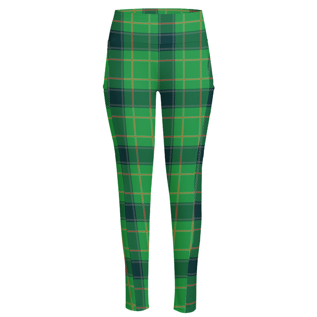 St. Patrick's Day Scottish Plaid Print High-Waisted Pocket Leggings