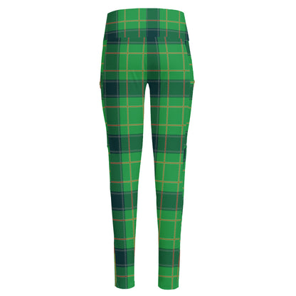 St. Patrick's Day Scottish Plaid Print High-Waisted Pocket Leggings