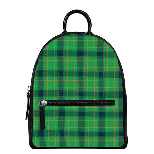 St. Patrick's Day Scottish Plaid Print Leather Backpack