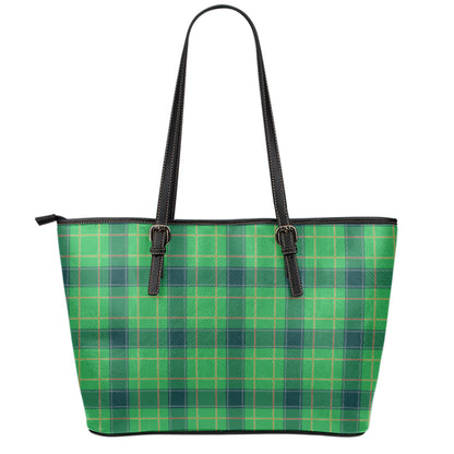 St. Patrick's Day Scottish Plaid Print Leather Tote Bag