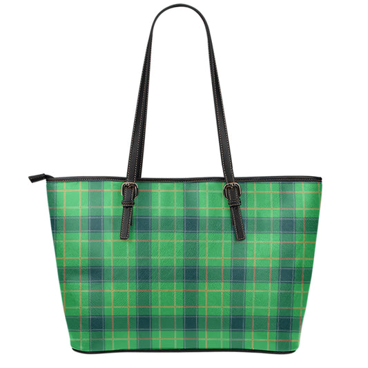 St. Patrick's Day Scottish Plaid Print Leather Tote Bag