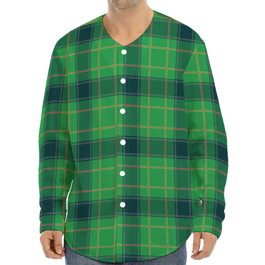 St. Patrick's Day Scottish Plaid Print Long Sleeve Baseball Jersey