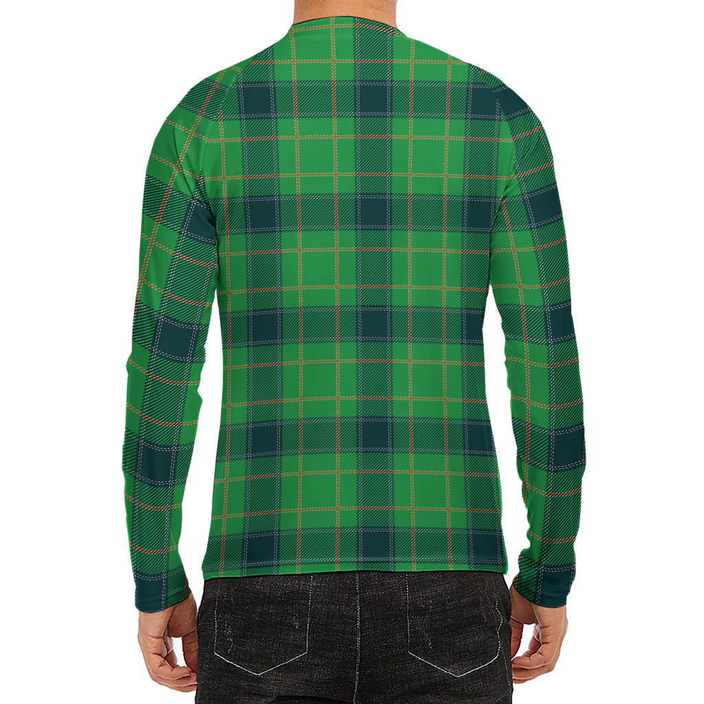 St. Patrick's Day Scottish Plaid Print Men's Long Sleeve Rash Guard