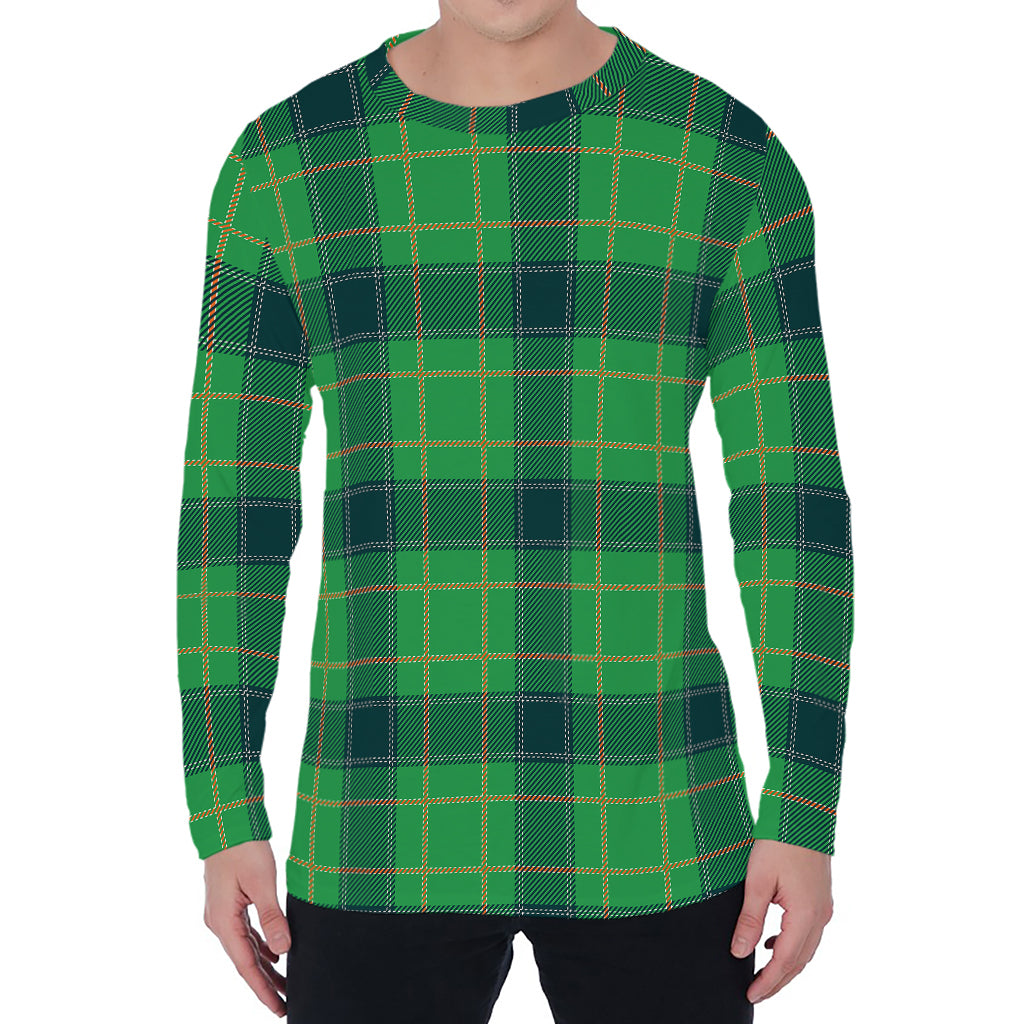 St. Patrick's Day Scottish Plaid Print Men's Long Sleeve T-Shirt