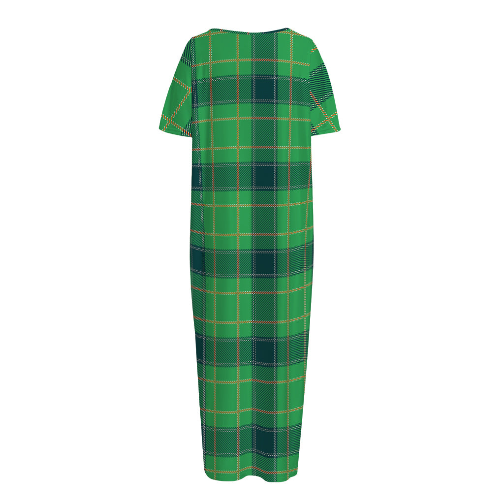 St. Patrick's Day Scottish Plaid Print Short Sleeve Long Nightdress