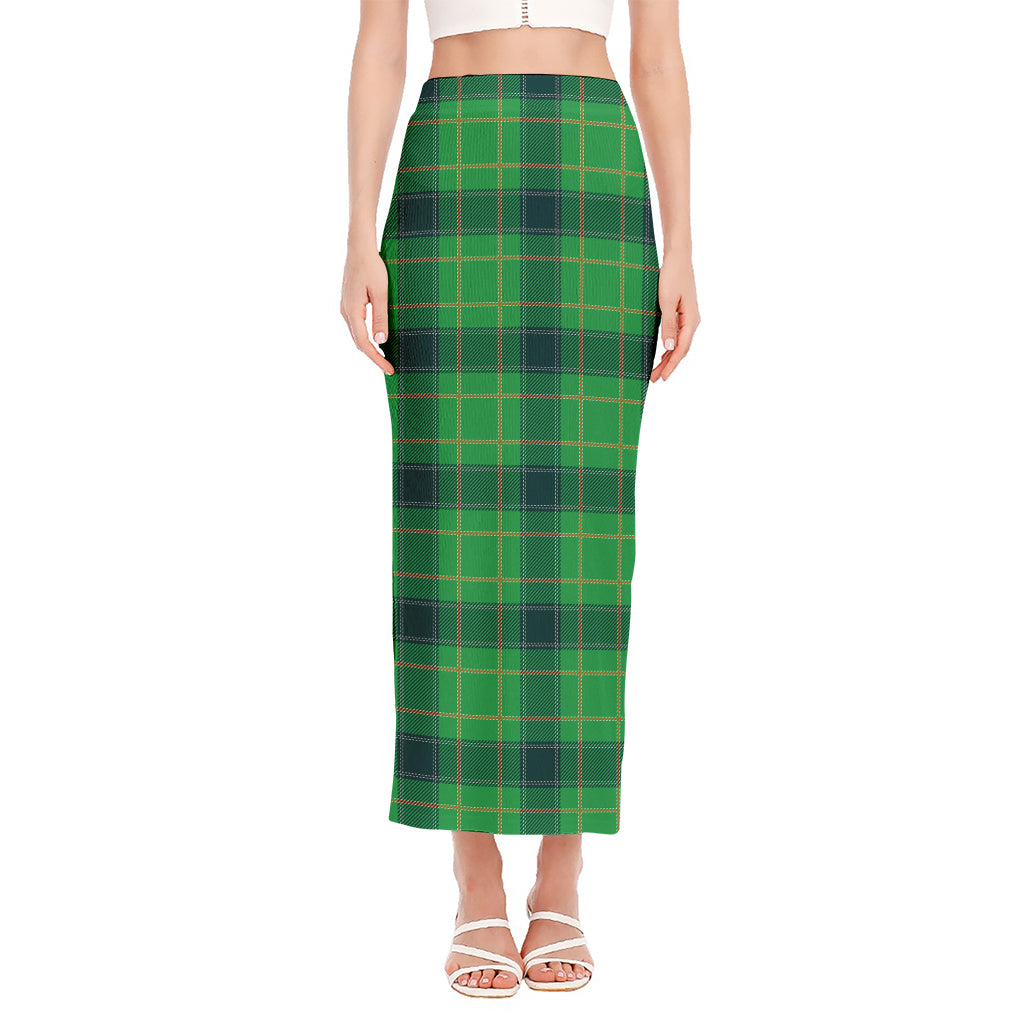 St. Patrick's Day Scottish Plaid Print Side Slit Maxi Skirt