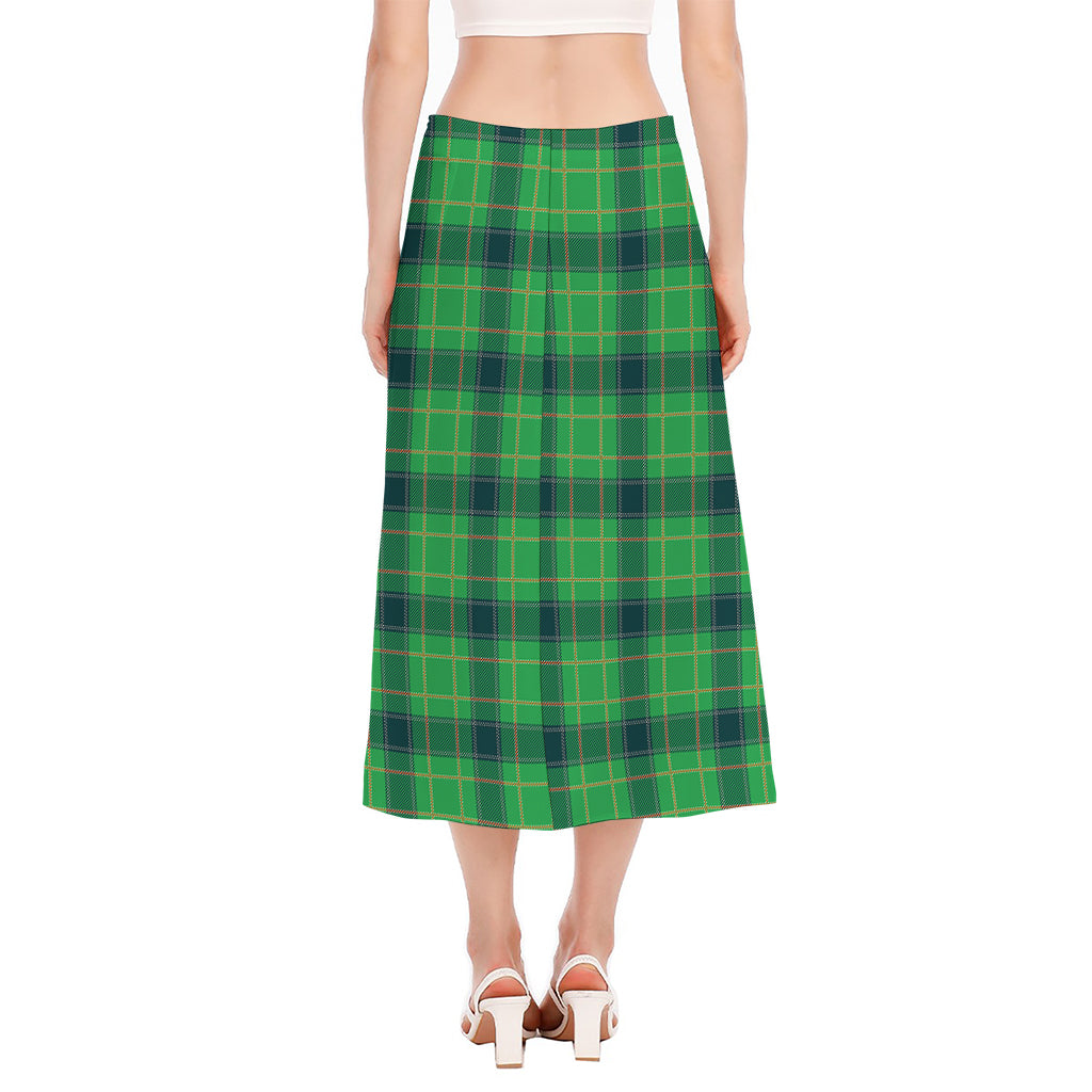 St. Patrick's Day Scottish Plaid Print Side Slit Midi Skirt