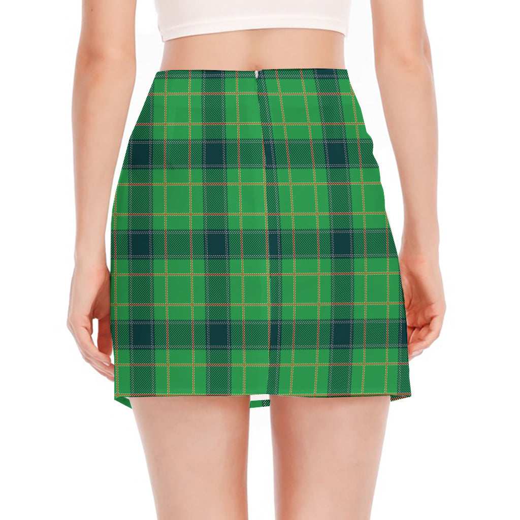 St. Patrick's Day Scottish Plaid Print Side Slit Mini Skirt