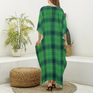 St. Patrick's Day Scottish Plaid Print Silk V-Neck Kaftan Dress