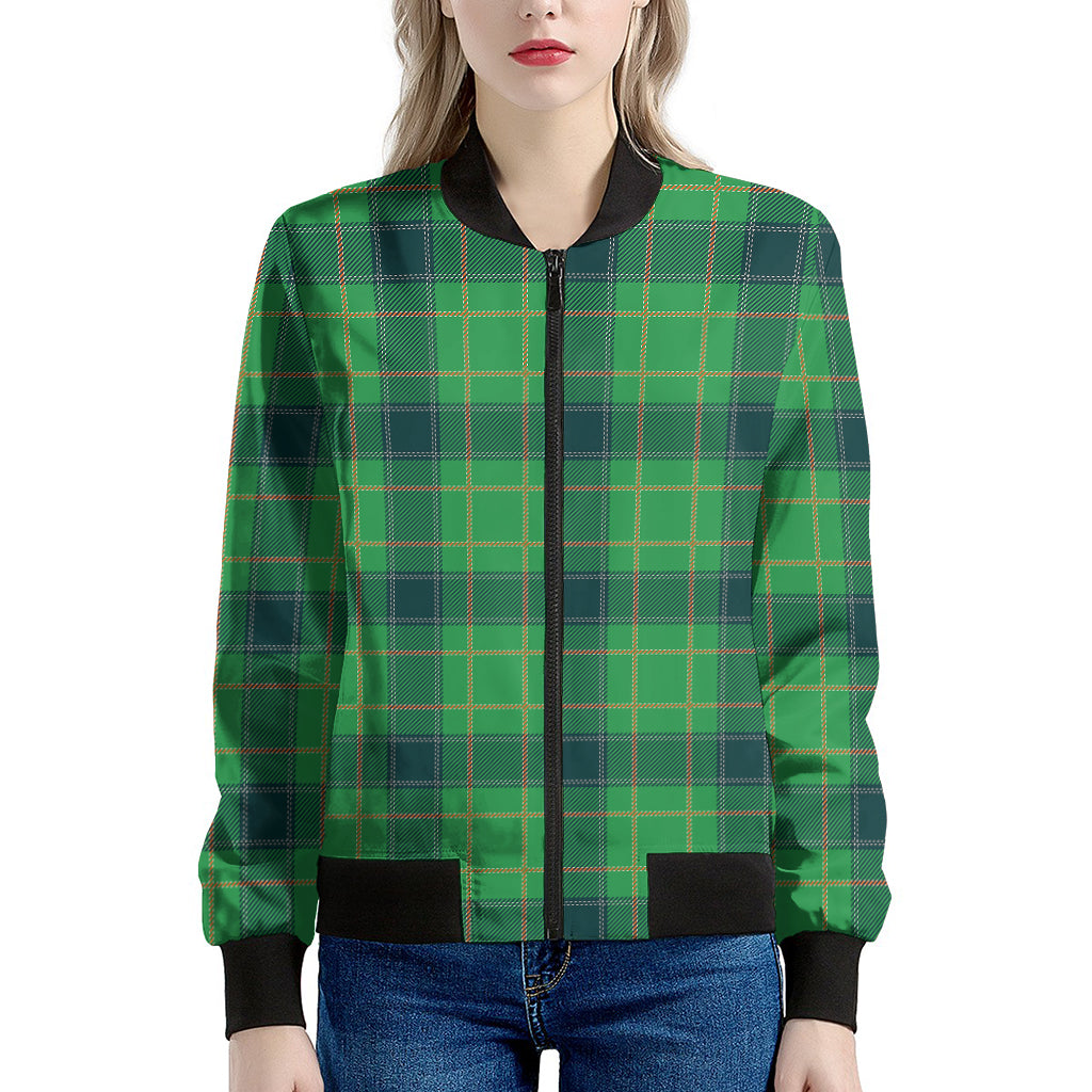 St. Patrick's Day Scottish Plaid Print Women's Bomber Jacket