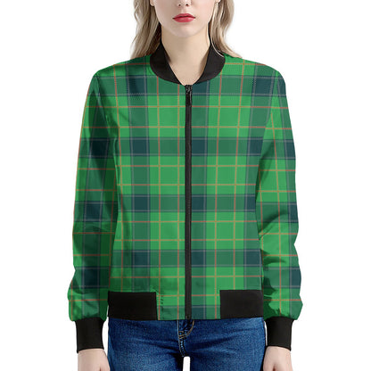 St. Patrick's Day Scottish Plaid Print Women's Bomber Jacket