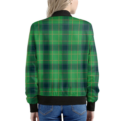 St. Patrick's Day Scottish Plaid Print Women's Bomber Jacket