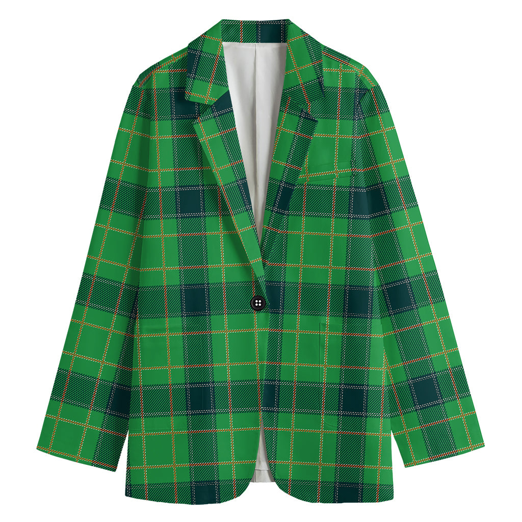 St. Patrick's Day Scottish Plaid Print Women's Cotton Blazer