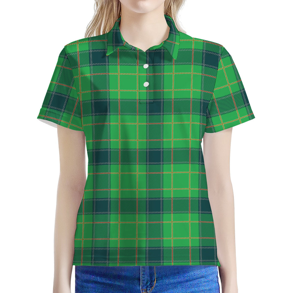 St. Patrick's Day Scottish Plaid Print Women's Polo Shirt