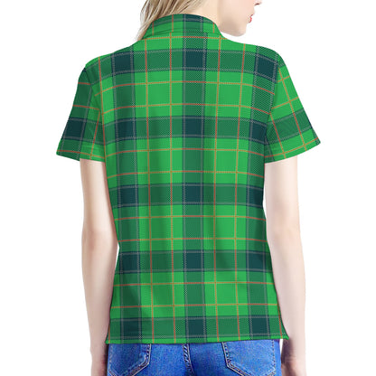 St. Patrick's Day Scottish Plaid Print Women's Polo Shirt