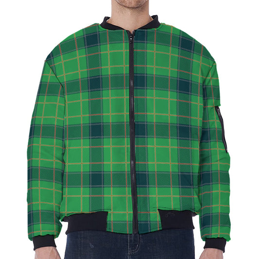 St. Patrick's Day Scottish Plaid Print Zip Sleeve Bomber Jacket