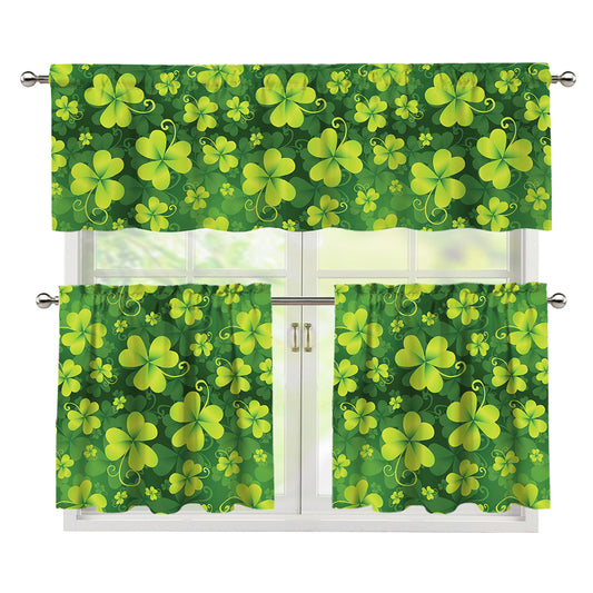 St. Patrick's Day Shamrock Pattern Print 3 Piece Kitchen Curtains