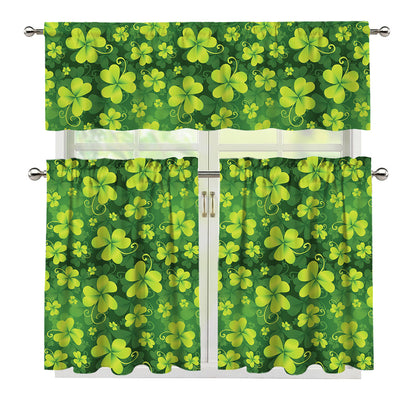 St. Patrick's Day Shamrock Pattern Print 3 Piece Kitchen Curtains