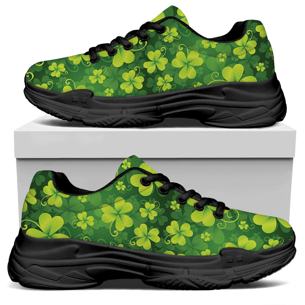 St. Patrick's Day Shamrock Pattern Print Black Chunky Shoes
