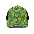St. Patrick's Day Shamrock Pattern Print Black Mesh Trucker Hat