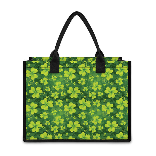St. Patrick's Day Shamrock Pattern Print Canvas Tote Bag