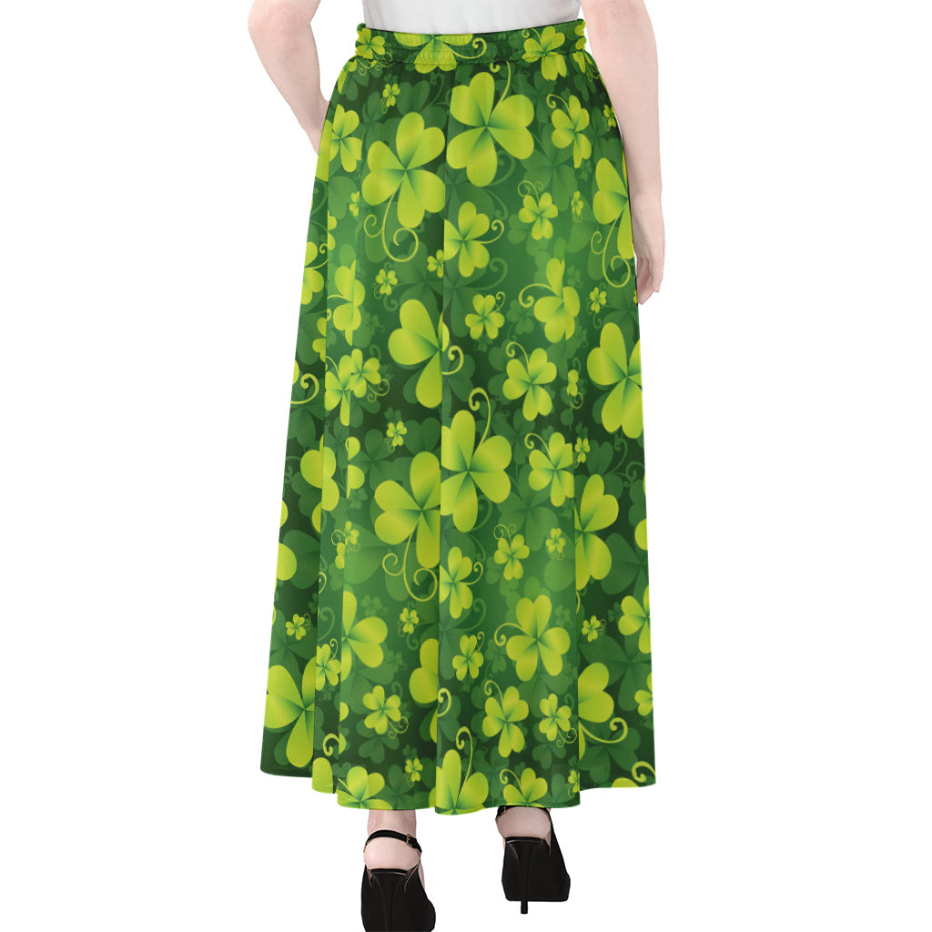 St. Patrick's Day Shamrock Pattern Print Chiffon Maxi Skirt