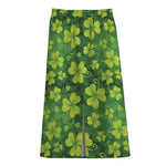 St. Patrick's Day Shamrock Pattern Print Cotton Front Slit Maxi Skirt