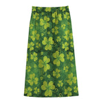 St. Patrick's Day Shamrock Pattern Print Cotton Front Slit Maxi Skirt