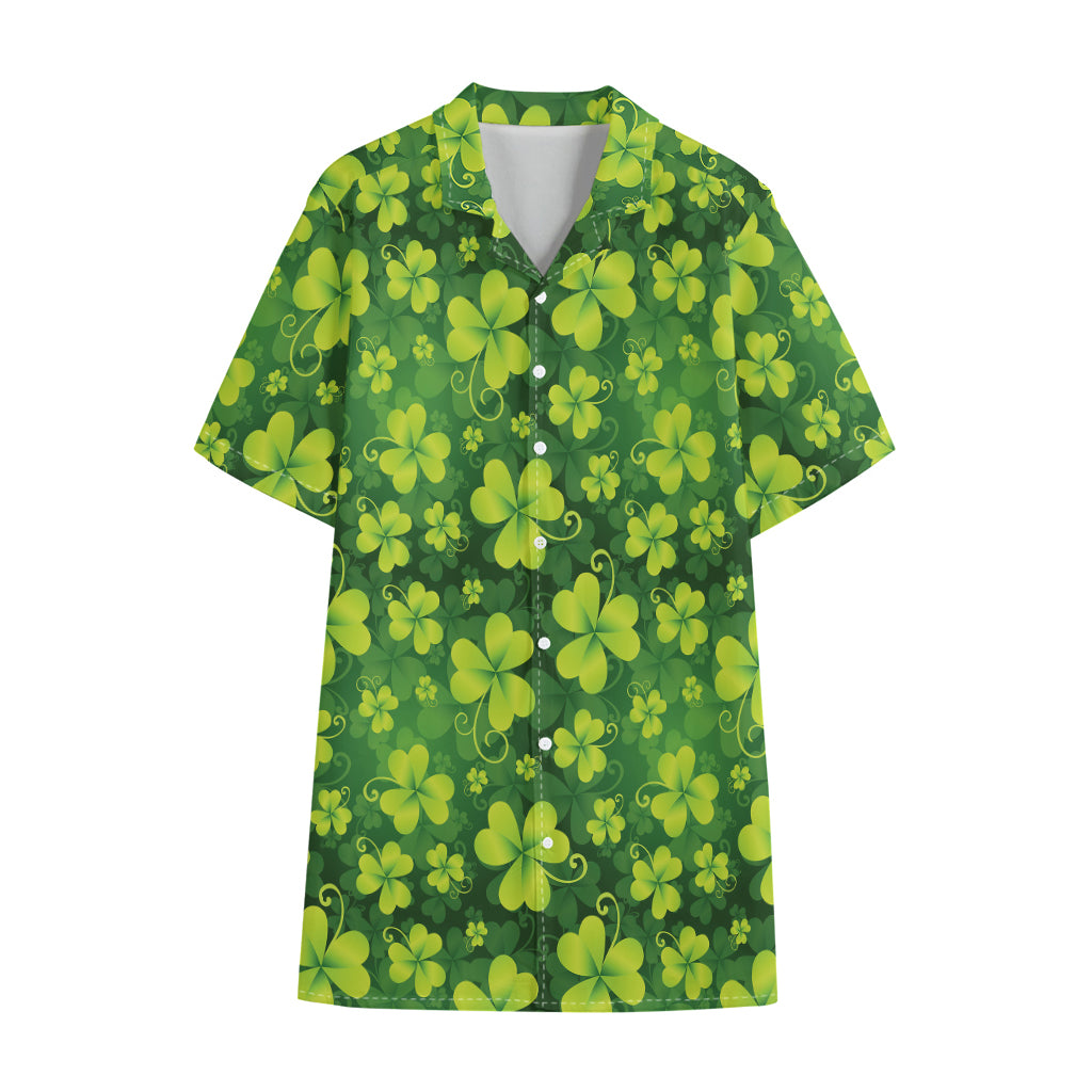 St. Patrick's Day Shamrock Pattern Print Cotton Hawaiian Shirt