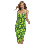St. Patrick's Day Shamrock Pattern Print Cross Back Cami Dress