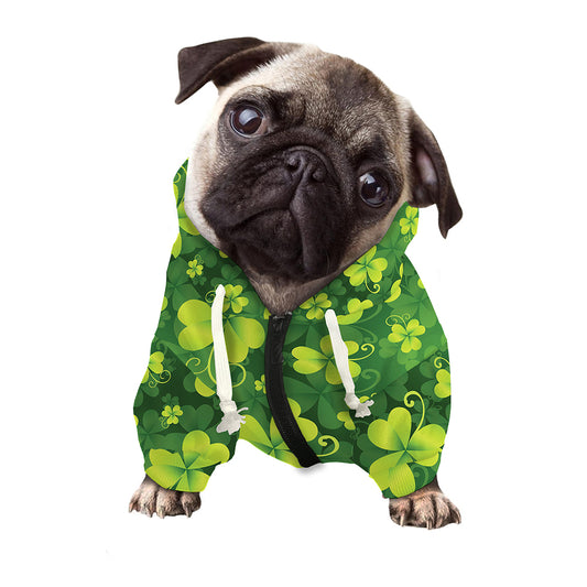 St. Patrick's Day Shamrock Pattern Print Dog Zip Up Hoodie
