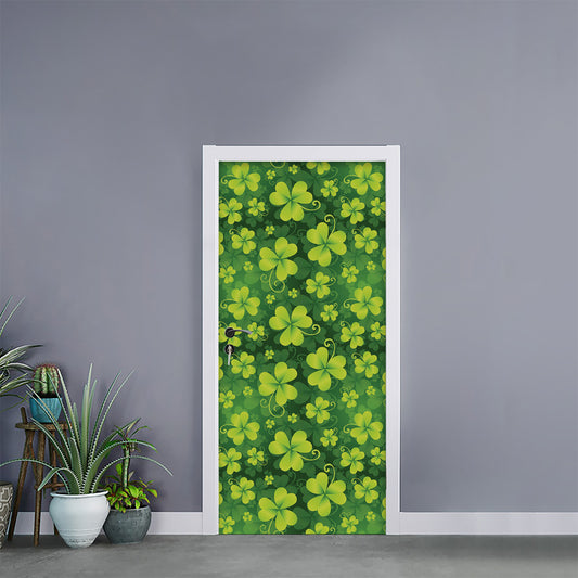 St. Patrick's Day Shamrock Pattern Print Door Sticker