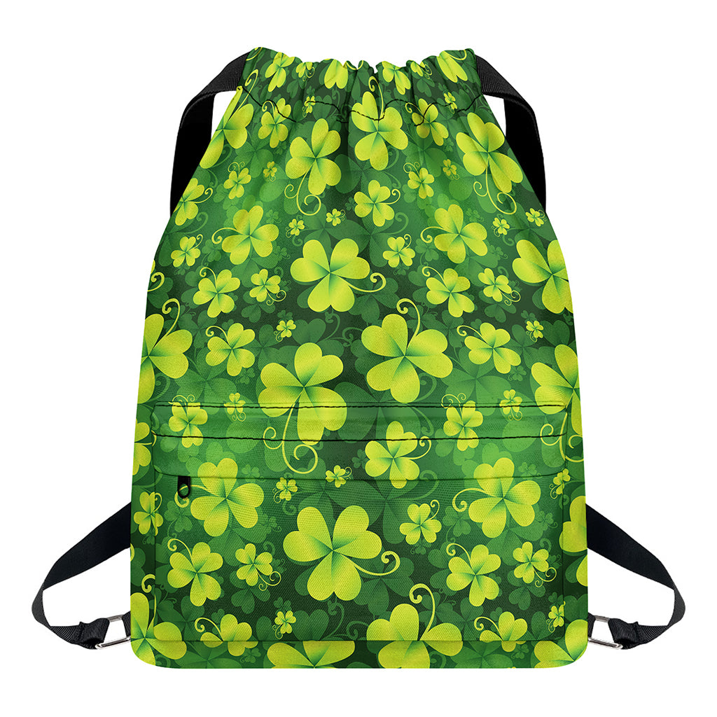 St. Patrick's Day Shamrock Pattern Print Drawstring Backpack