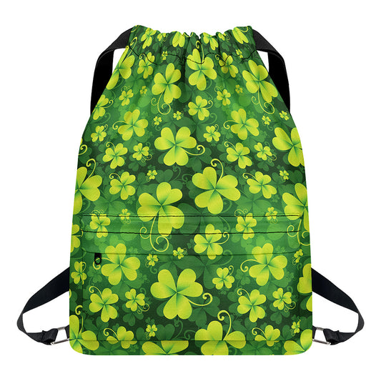 St. Patrick's Day Shamrock Pattern Print Drawstring Backpack