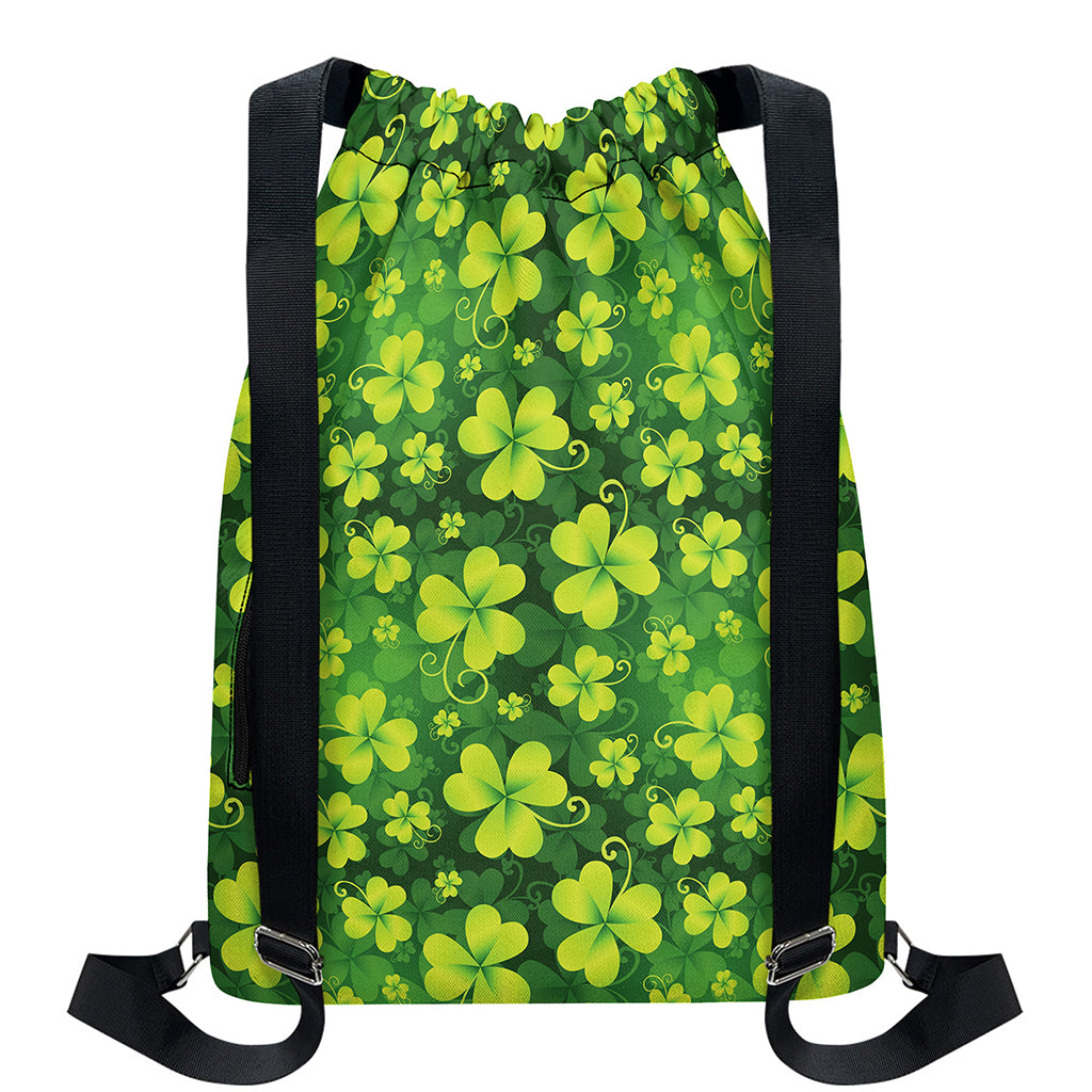 St. Patrick's Day Shamrock Pattern Print Drawstring Backpack
