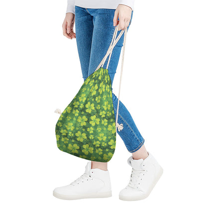 St. Patrick's Day Shamrock Pattern Print Drawstring Bag